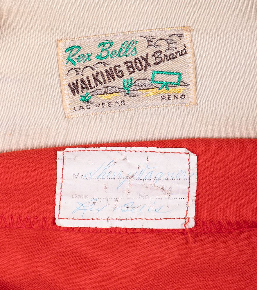 A separate Rex Bell's Walking Box Brand label on the same ensemble.